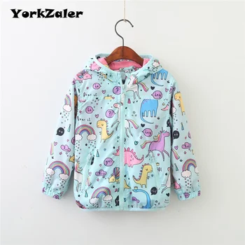

YorkZaler Kids Rain Jacket Baby Girl Boy Clothing Spring Children Long Sleeve Print Unicorn Dinosaur Hooded Coat Outerwear Tops