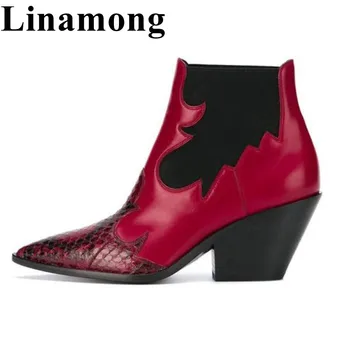 

2019 Winter Mixed Color Short Women Boots Sexy Pointed Toe And Square Heel Fashion Two Color Hottest Women Shoes