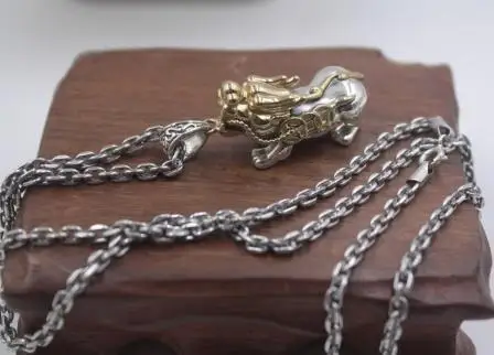 Подвеска из стерлингового серебра S925 подходит для мужчин и женщин, кулон Luck Pixiu 41*16 мм - Цвет камня: Pendant and Necklace