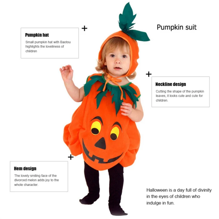 Halloween Baby Kids Pumpkin Fancy Sleeveless Jumpsuit with Hat Clothes Cosplay Costume for Boy Girl ZJ55