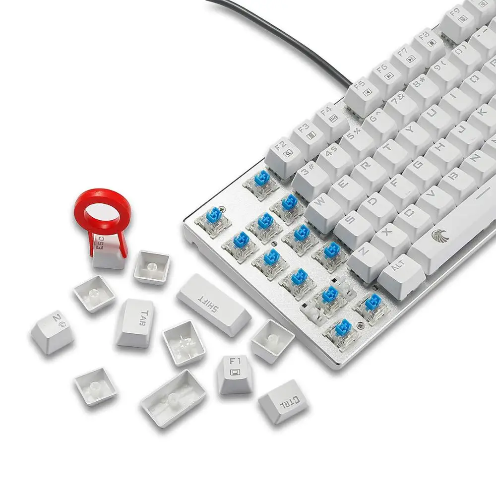 Механическая игровая клавиатура E-Element Z88 с синими переключателями Голубой светодиодный с подсветкой водостойкий компактный 81 клавиша с защитой от привидения белый