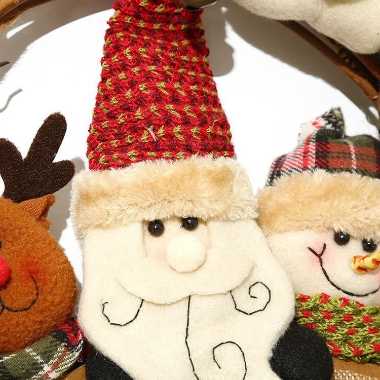 Рождественский венок из твердой древесины диаметр 35 см ротанга петля байковая кукла подвеска на дверь Рождественская Новогоднее украшение для дома