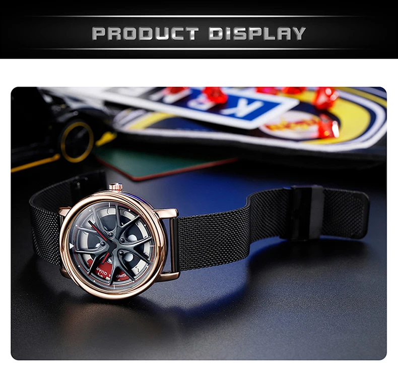 SANDA Men Rim Hub Watch Custom Design Car Wrist Watch Stainless Steel Custom not Printing Wheel Rim Hub Rotating Dial Watches