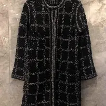 Шерсть новая черная теплая Женская куртка длинное зимнее пальто