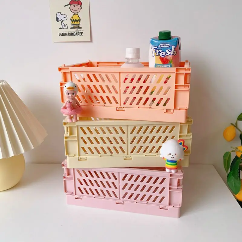 Collapsible Crate Plastic Folding Storage Box Basket Utility Cosmetic Container Desktop Holder Home Use afbeelding