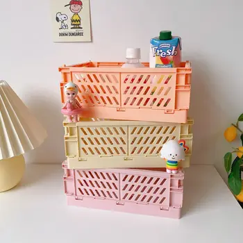 

Collapsible Crate Plastic Folding Storage Box Basket Utility Cosmetic Container Desktop Holder Home Use
