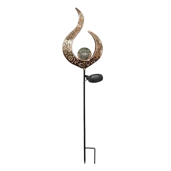 

Solar Garden Landscape Light,Flame Lamp Led Shape Crackle Glass Globe Metal Stake Lamp for Yard Patio Pond Path
