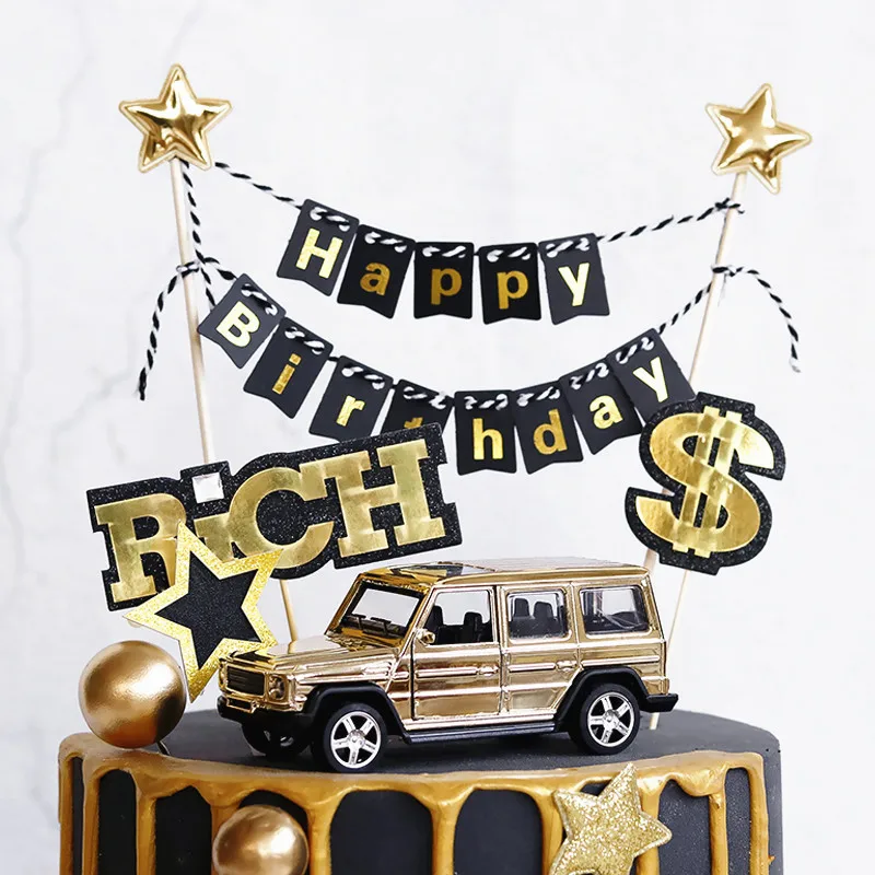 Сплав SUV локомотив торт Топпер для дня рождения Золотой спортивный автомобиль Декор свадебные принадлежности для Выпечки Детский душ десерт Любовь Подарки