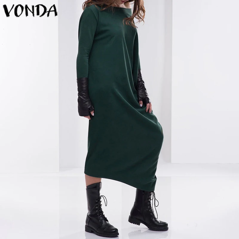 Ассиметричный сарафан женское осеннее платье VONDA сексуальное платье с длинным рукавом до середины икры вечерние платья свободного покроя Толстовка S-5XL