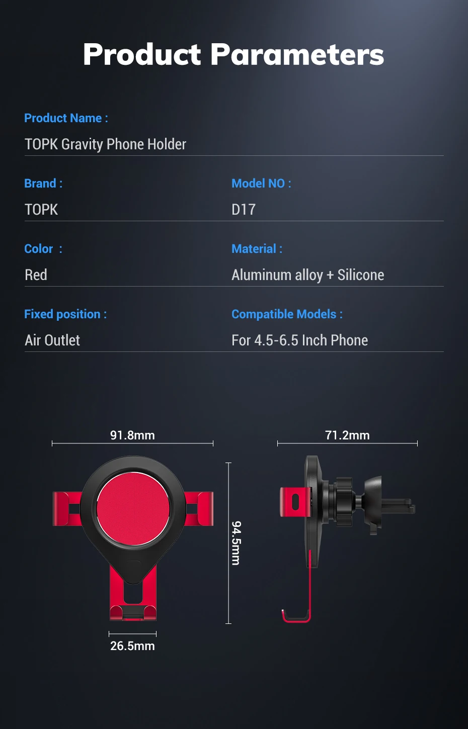 TOPK D17 Автомобильный держатель для телефона Gravity Air Vent крепление держатель для мобильного телефона Подставка для iPhone samsung Xiaomi huawei Универсальный