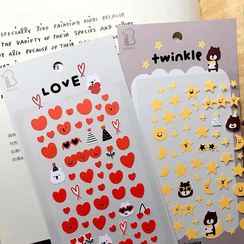 Cute Star Heart Korea Stickers Scrapbooking Material Journal Card Diary Sketchbook Decor DIY Mark Sticker Hobby Craft Supplies