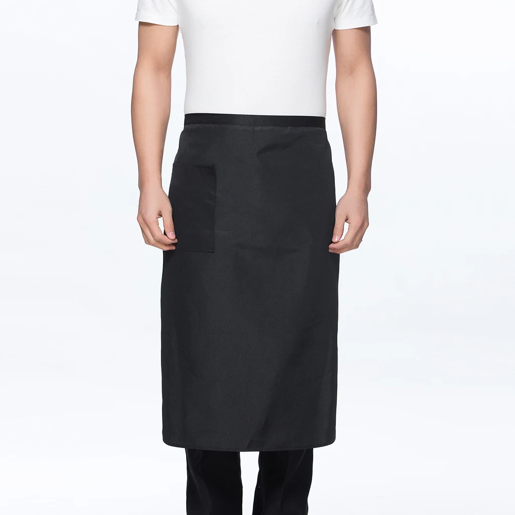 New Half Length Long Waist Kitchen Apron Catering Chefs Hotels Servers Uniforms - White/Black