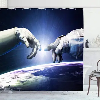 

Shower Curtain Set with Hooks 72x78 Fantasy Michelangelo Moon Touch Close Teamwork Human Hands Science Abstract Planet Design