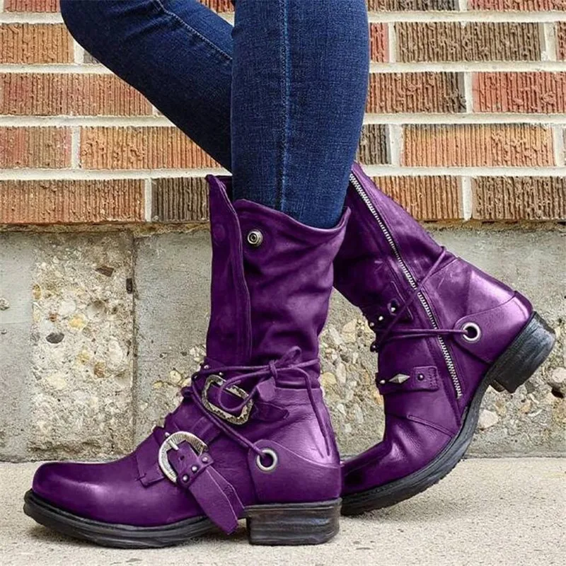 Plus size women's boots 2020 autumn winter belt buckle thick heel women riding boots fashion casual women's shoes Chelsea boots