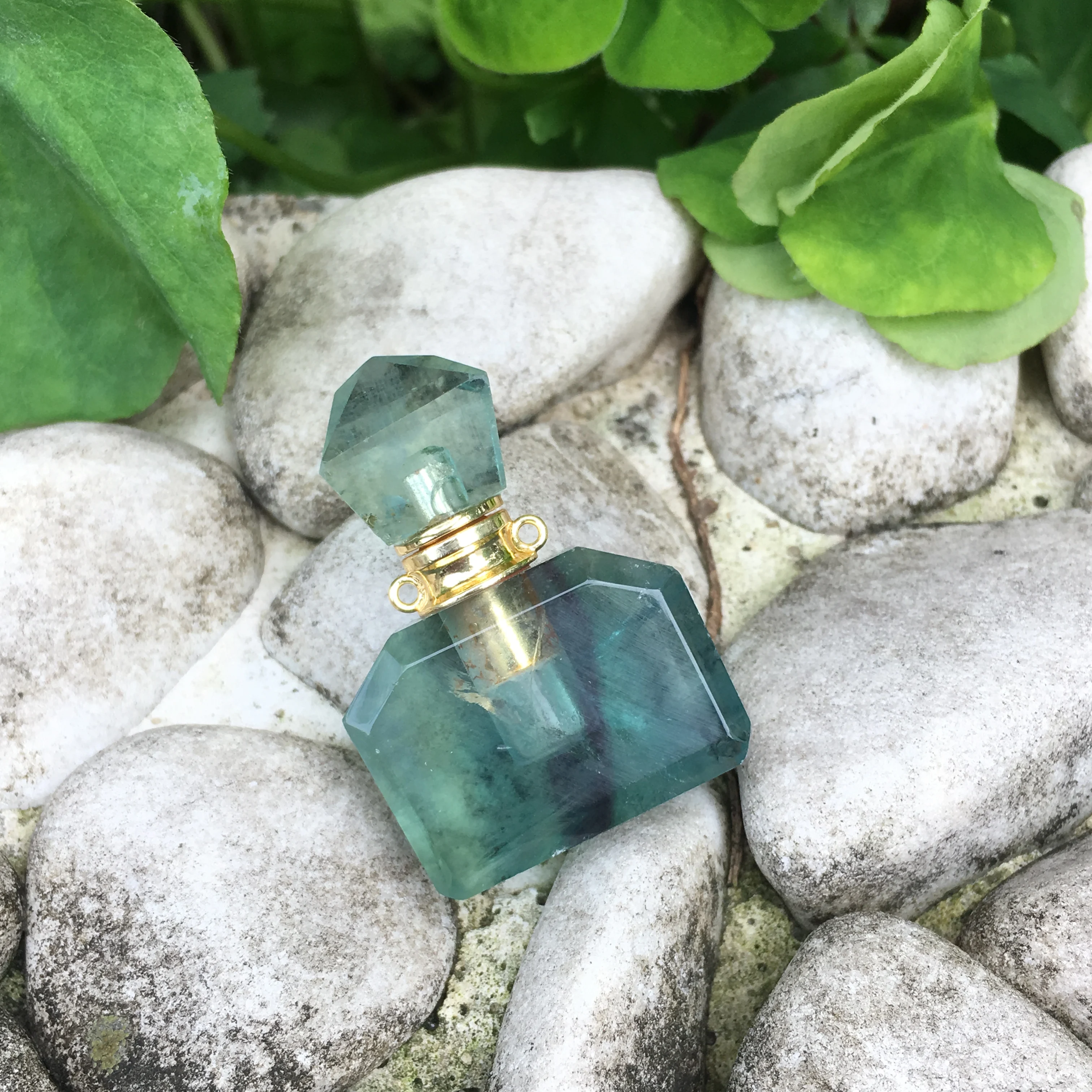 Rectangle Translucent Green Fluorite energy gems Necklace Perfume Bottle pendant Essential Oil Diffuser gift necklace. | Украшения и