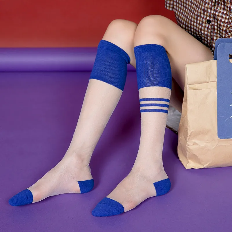 Новая весенне-летняя продукция, Корейская версия женских носков до икры, прозрачный персональный стеклянный шелк и Гольфы с кристаллами