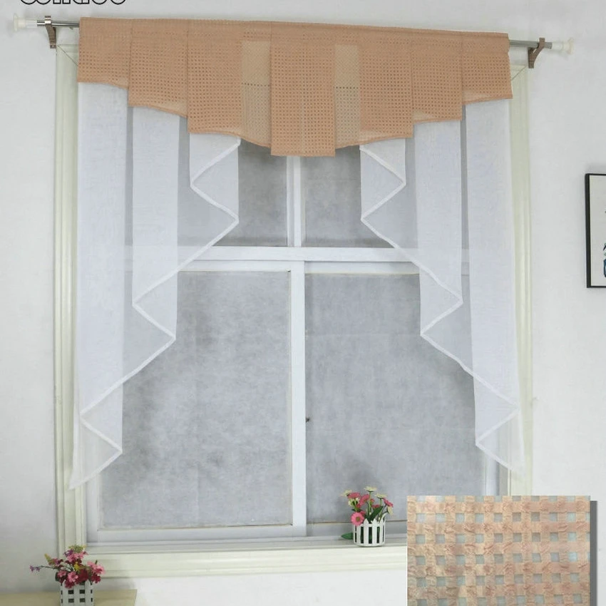 Fashion Pleated Design Stitching Colors Tulle Balcony Kitchen Window Curtain One Set|curtain design|designer curtainsfashion curtain |