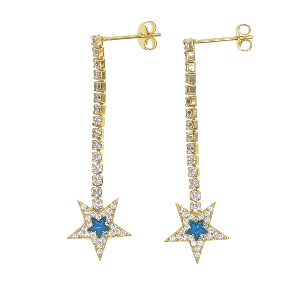 Enamel star charm rainbow white red blue CZ tennis chain Dangle earring for women girl delicate wedding party jewelry gifts