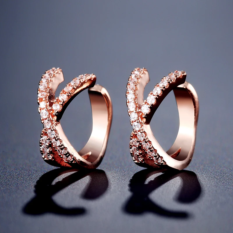 Красивые серьги-Клипсы из кубического циркония AAA ZAKOL, хрящи, модные серьги-манжеты в виде листьев, Женские Ювелирные аксессуары FSSP3017 - Окраска металла: Rose Gold Color