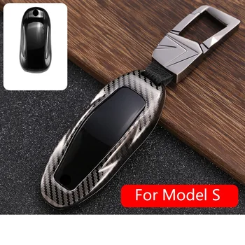 

Carbon Fiber Style Alloy Car Key Case Cover Storage Key Shell Protector Car Accessories for Tesla Model S Model X