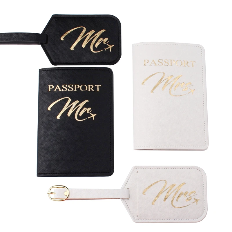 Zoukane MR MRS Cross Pattern Passport Cover Luggage Tag Couple wedding Passport Cover Case set Letter Travel Holder CH27LT46