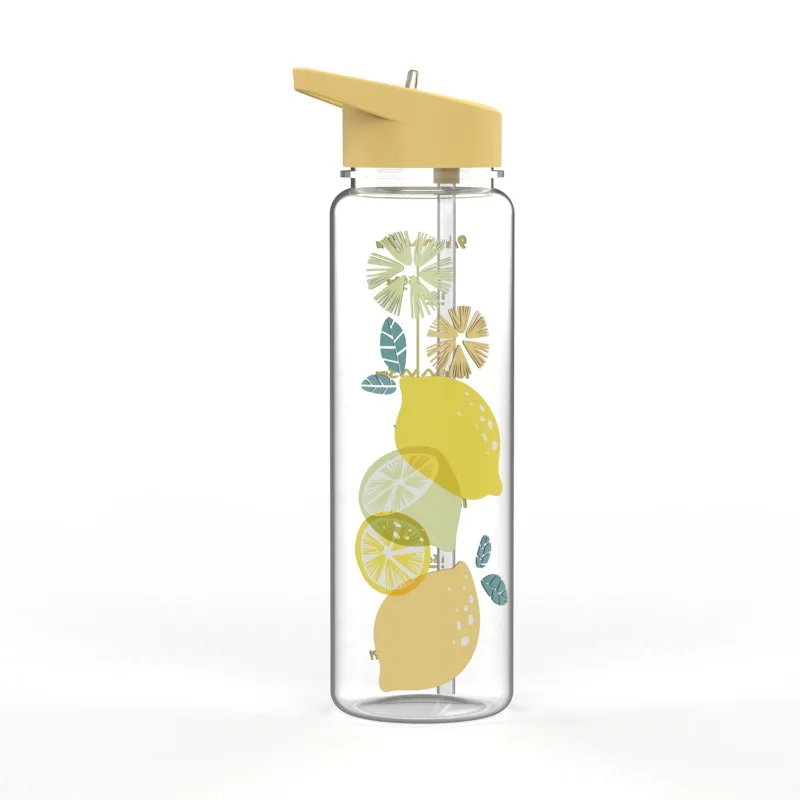 fruit-yellow Bpa Free 750 мл Тритан Спортивная уличная соломенная бутылка для воды с принт Фламинго My Drink Juice ручка чайник Единорог - Цвет: fruit-yellow