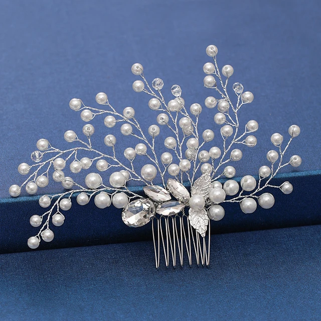 Silver Color Pearl Crystal Wedding Hair Combs Hair Accessories for Bridal Flower Headpiece Women Bride Hair ornaments Jewelry Silver