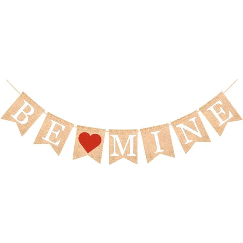2 метра День Святого Валентина BE Mine буквы Винтаж мешковины Флаг Баннер Висячие украшения для предложения свадьбы Decorative1