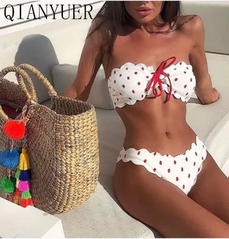 

Summer New Sexy Bikini Special Fabric Dot Perforated Print Ladies Split Swimsuit 2-Piece Ladies No Steel Plate Swimsuit
