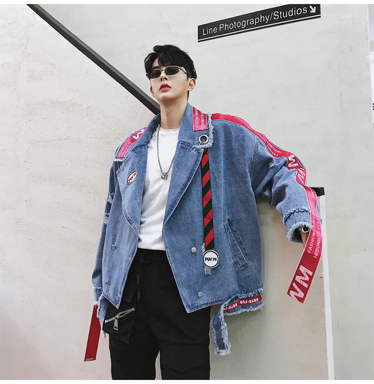Autumn Winter Male Streetwear Hip Hop Punk Gothic Lapel Lovers Cowboy Clothes Men And Women Holes Loose Coat Tide Jacket