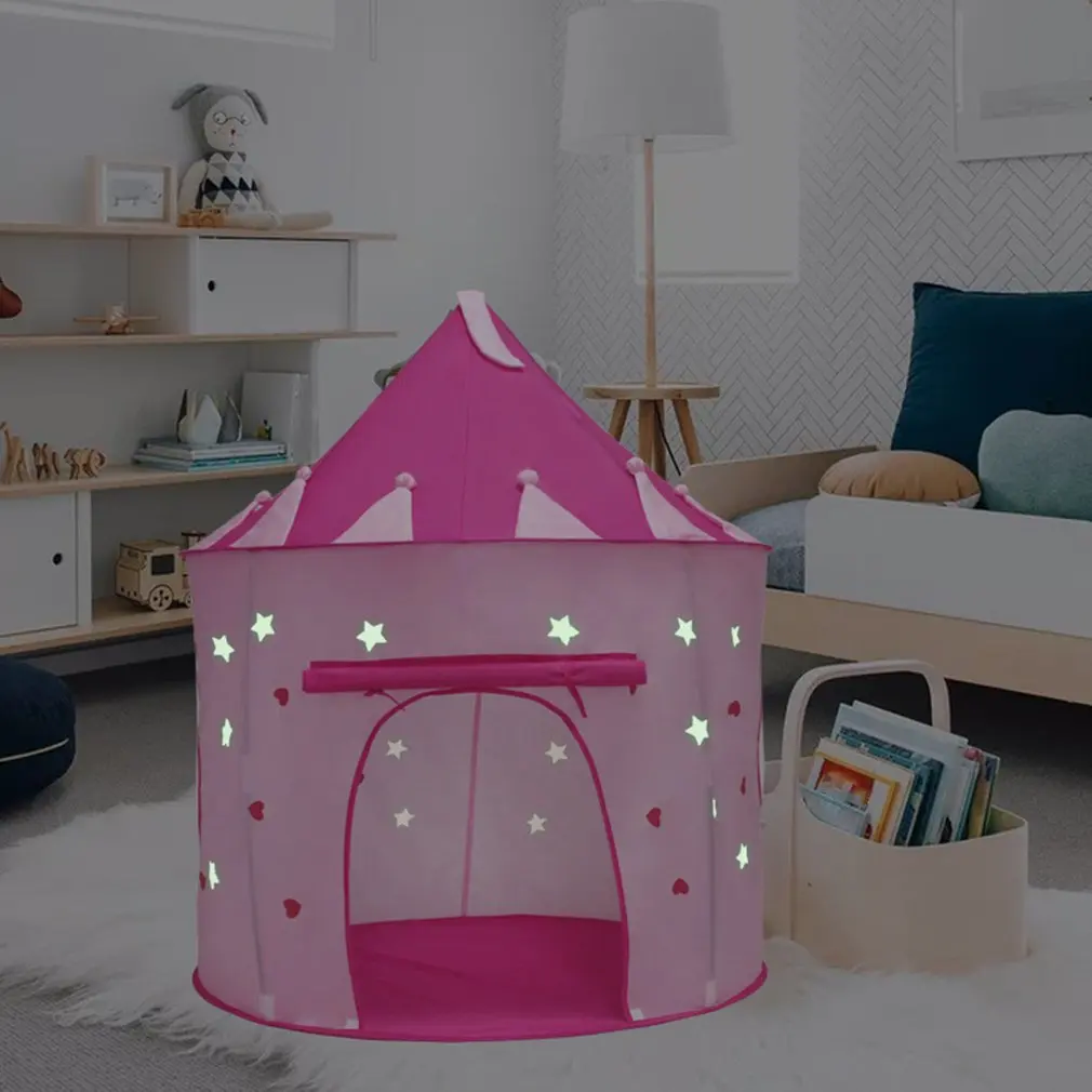 pink Luminous tent Детская игровая палатка замок Юрта, складная детская игровая палатка для помещений, Детская светящаяся палатка принцессы - Цвет: pink Luminous tent