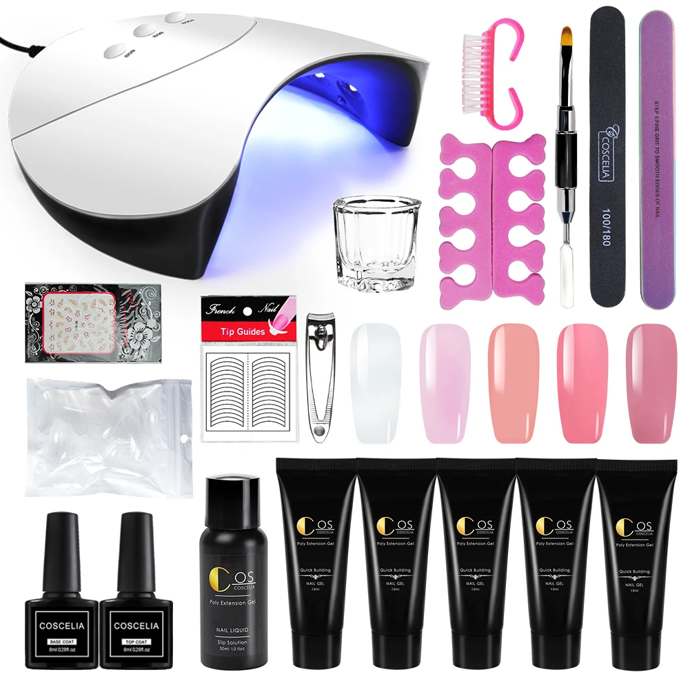 Set C COSCELIA профессиональный маникюрный набор сушилка с УФ-лампой кисть для дизайна ногтей быстрое строительство для наращивание ногтей желе гель набор для маникюра - Цвет: Set C