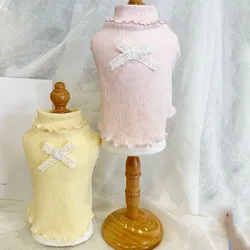 T shirt en dentelle pour chien, vêtements de printemps et d'été, mignons, avec nœud papillon, pour animaux de compagnie, chat, chiot, Yorkshire, poméranien, Shih Tzu, Costumes de caniche maltais 