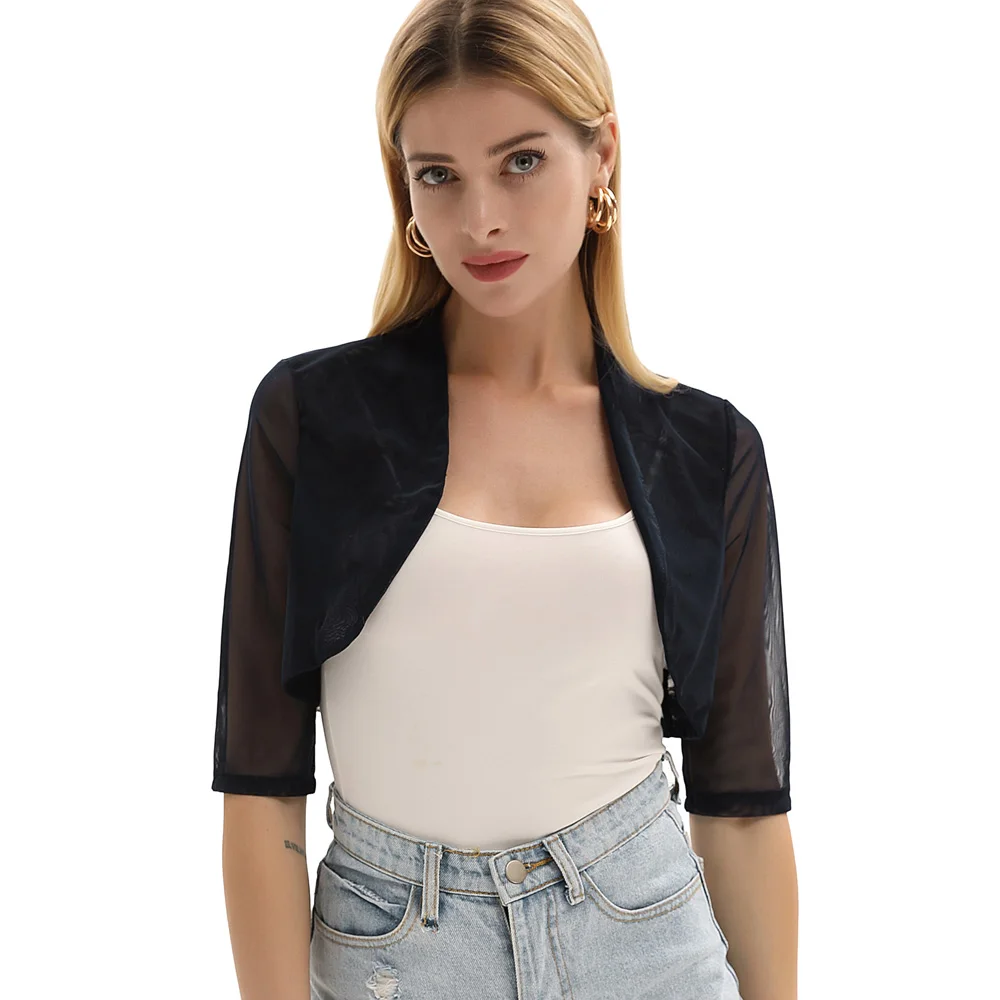 

Kimono Bolero Comfy Tops Cropped Cardigan Causal Open Front Soft Cover-Up Irregular Hem See Through Mesh