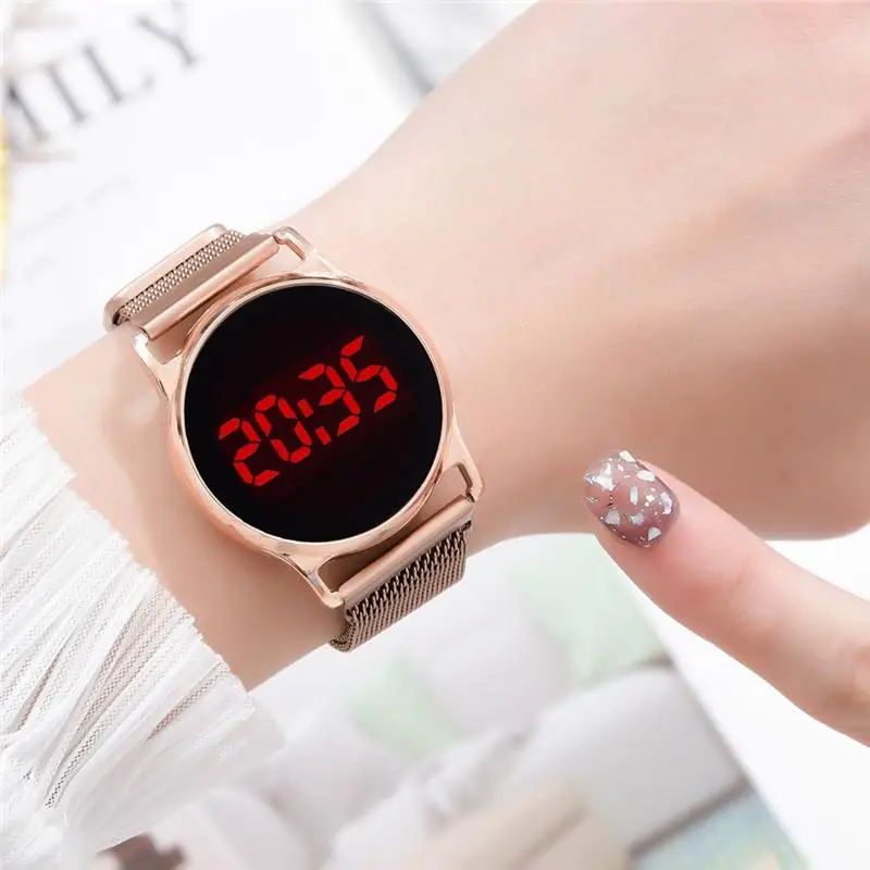 Relojes magnéticos de rosa para mujer, pulsera electrónica minimalista con correa de de inoxidable, 2022 AliExpress Relojes de pulsera