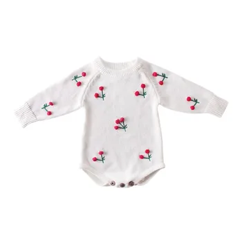 

Fashion Keep Warm Wool Romper Autumn Baby Newborn Cherry Print Knitting Jumpsuit Long Sleeve Infant Casual Romper Outfits