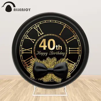 

Allenjoy Black Round Backdrop Cover Adult 40th Birthday Clock Bow Party Circle Backdrop Celebrate Event Banner Photozone Decor