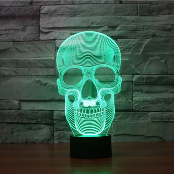 

3D Led Creative Usb 7 Colorful Skull Model Visual Artwork Table Lamp Home Decoration Night Light For Bedroom Lighting Fixture