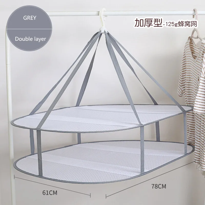 Rectangle-2 Layer 1/2/3 Layer Clothes Drying Nets Foldable Drying Basket Windproof Hanging Laundry Dryer Mesh Drying Rack Net Sweaters Hange Socks - Color: Rectangle-2 Layer