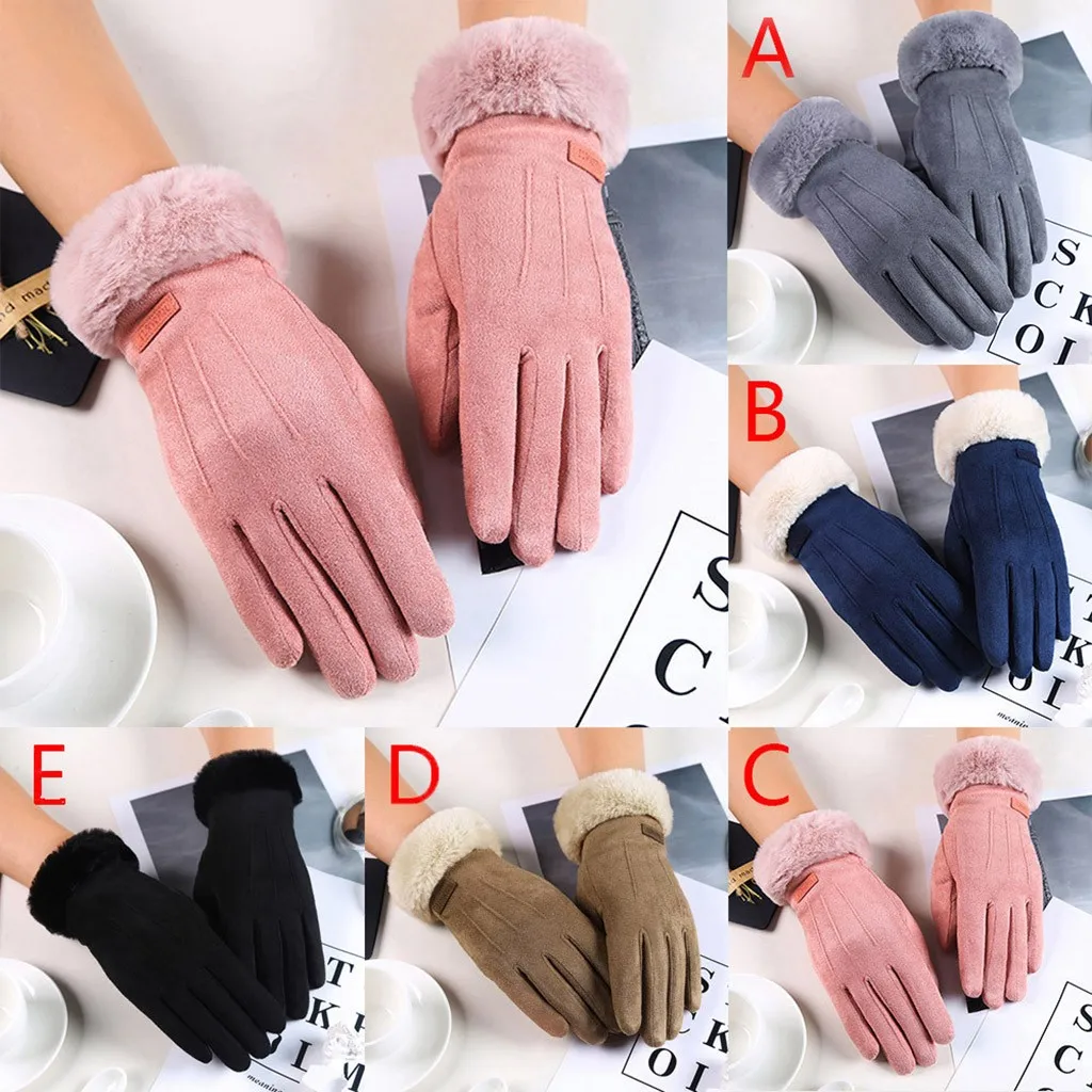 Зимние уличные перчатки женские осенние зимние теплые перчатки плюс бархатные толстые теплые замшевые перчатки холодные и ветрозащитные перчатки#3