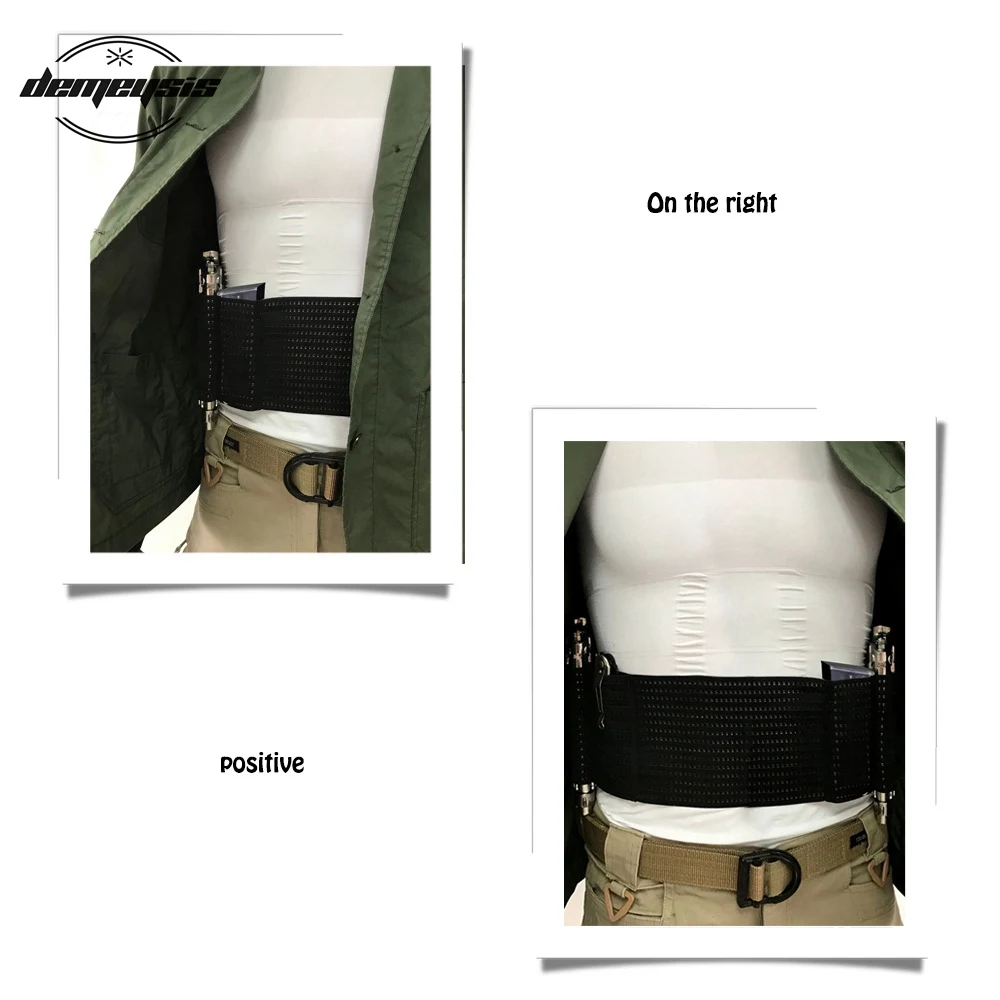 Universal Right Left Gun Holster Tactical Elastic Belly Band Waist Gun Pouch with 2 Magazine Pouches Concealed Carry