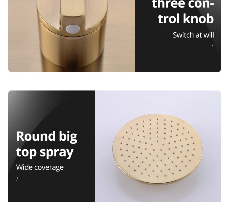 Brushed Gold Shower System  10 Shower Faucet Set Bathroom Rain Shower head and 3-Setting Handheld Shower Head Set (25)