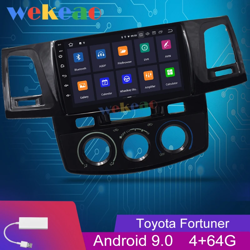 Wekeao 9'' Touch Screen 1Din Android 9.0 Car Radio DVD Multimedia Player For Toyota Hilux Fortuner Auto GPS Navigation 2012-2015 |