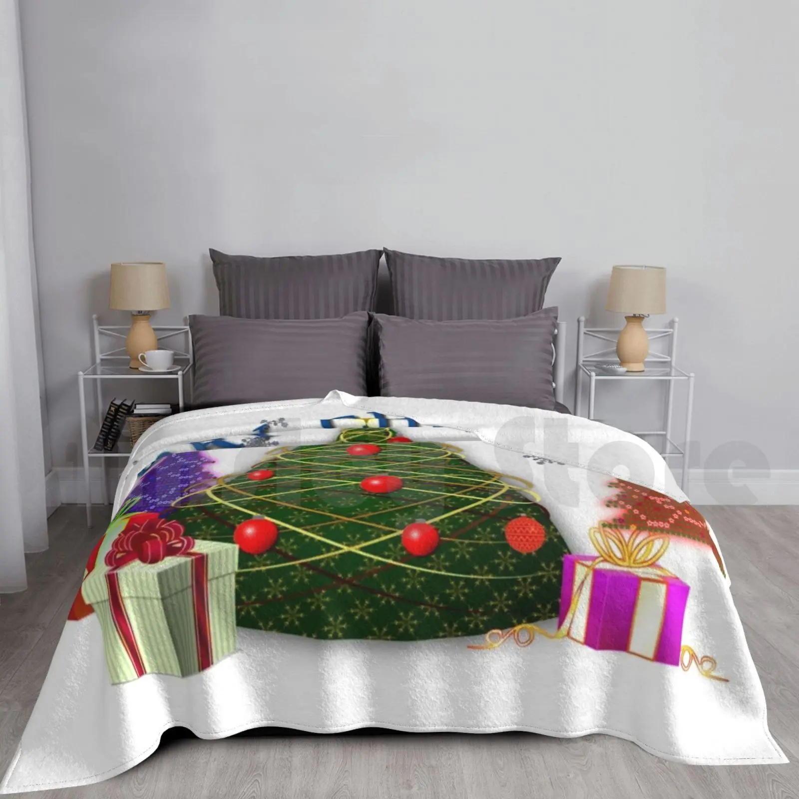 

Merry Christmas 2015 Blanket Super Soft Warm Light Thin Johndsmith Santa Christmas Xmas Tree Presents Red Green