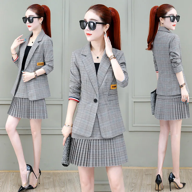 

Plaid Small Suit WOMEN'S Suit 2019 Autumn New Style Korean-style British-Style Leisure Suit Coat Short Skirt Two-Piece Set