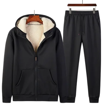 

Brand New 2019 Winter Thick Fleece Men's Tracksuit Warm Sweat Suits Sportswear 2 Piece Set Jacket+Pants Track Suit 4XL 5XL
