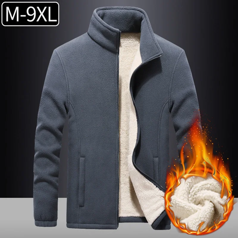 Осенне-зимние модные мужские куртки, пальто, Мужская теплая флисовая куртка на молнии, однотонная повседневная куртка, пальто размера плюс 7XL 8XL 9XL