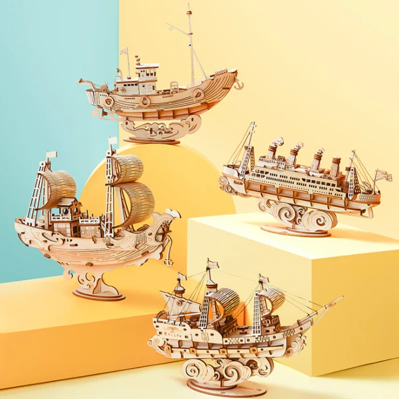 

4 Models 3D Wooden Ship Jigsaw Toys Learning Building Ferry Model DIY Sailing Boat Puzzle Gift Kids Toy For Children