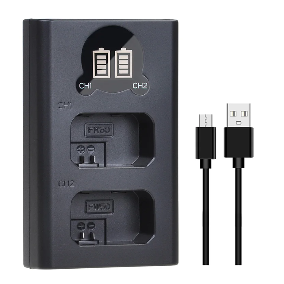 Caricatore USB Ayex Per Batteria Sony NP-FW50 – Con Display LCD E Porta USB-C, Compatibile A6400, A7 II, Power Bank