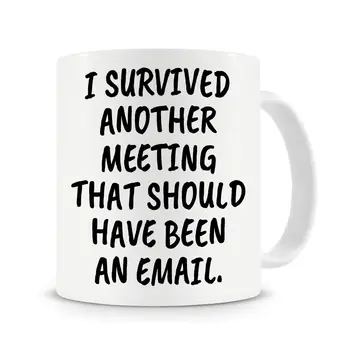 

I Survived Another Meeting.. Funny Coffee Mug Gift with Stirring Spoon